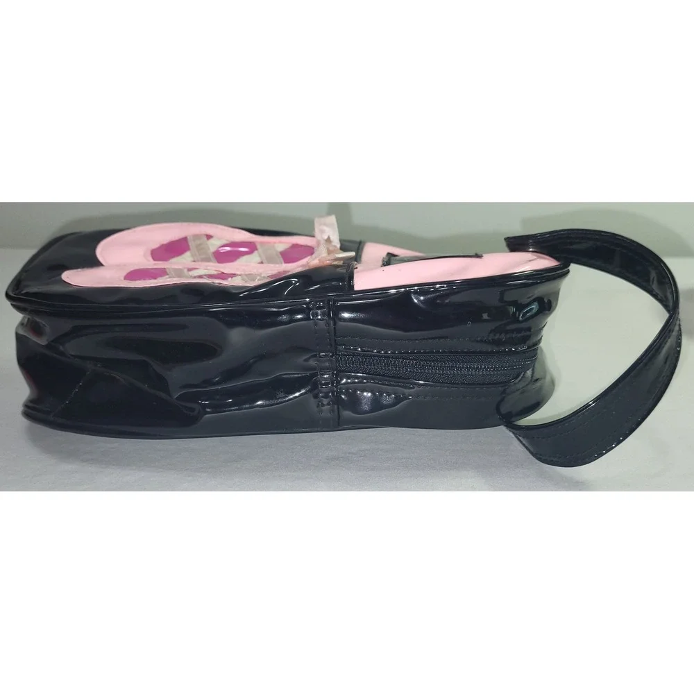 Vintage Dance Shoe Bag Pink Black Patent Slipper Graphic Zip Pouch Y2K